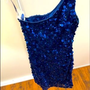 Blue Sequin One Shoulder Mini Dress